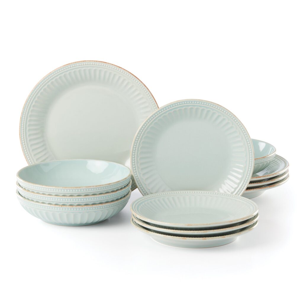 Ice Blue Beaded Groove Dinnerware Set, 12-Piece