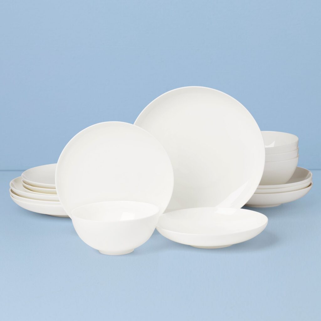 White Bone China Coupe Dinnerware Set, 16-Piece