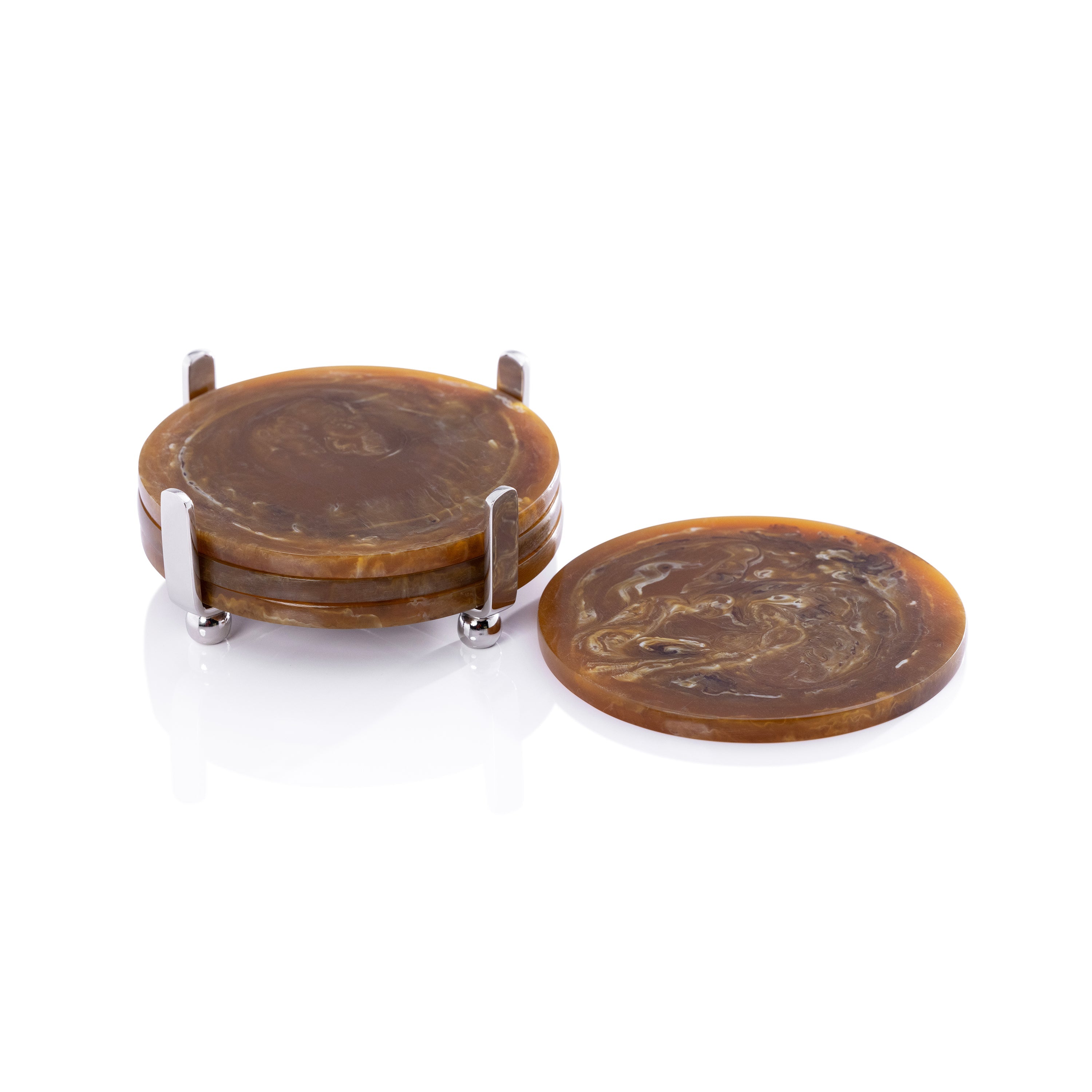 Amber Marble Coasters with Nickel Stand - Set of 4 - Image 2